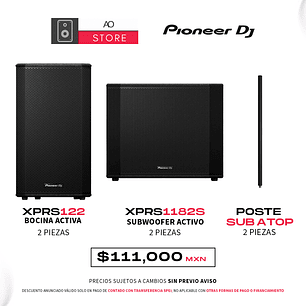 Pioneer DJ XPRS122 (2 Piezas) + Pioneer DJ XPRS1182S (2 Piezas) + Poste Sub a Top (2 piezas) Sistema de Audio Activo
