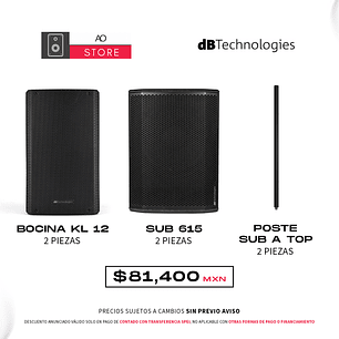 dB Technologies KL 12 (2 Piezas) + dB Technologies Sub 615 (2 Piezas) + Poste Sub a Top (2 Piezas) Sistema de Audio Activo