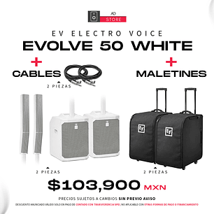 EV Electro Voice Evolve 50 White (2 Piezas) + Maletines con Ruedas (2 Piezas) + Cables (2 Piezas)