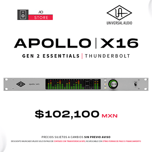 Universal Audio Apollo x16 Gen 2 Edición Essentials+ Thunderbolt Interfaz de Audio
