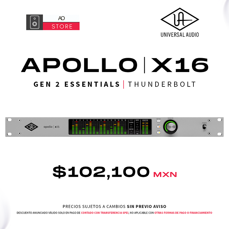 Universal Audio Apollo x16 Gen 2 Edición Essentials+ Thunderbolt Interfaz de Audio 1