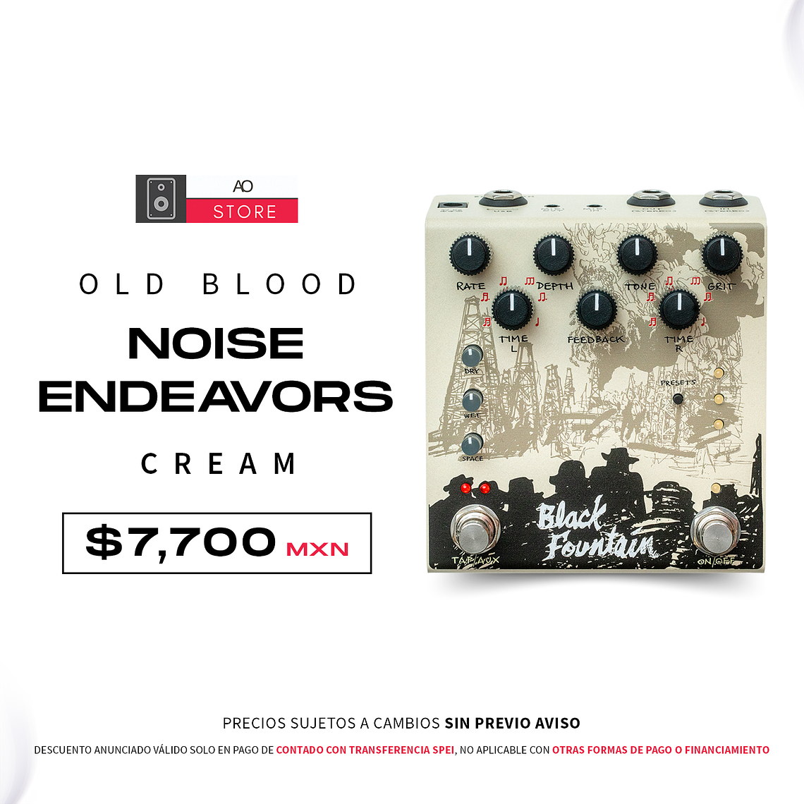 Old Blood Noise Endeavors Black Fountain Cream Pedal Delay 1