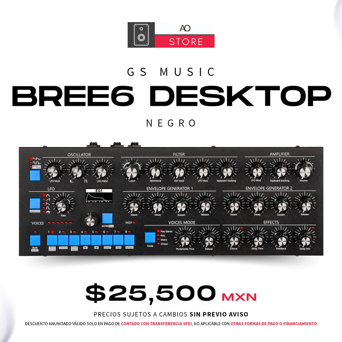 GS Music Bree6 Desktop Negro Sintetizador Polifónico Analógico 1