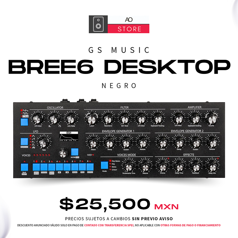 GS Music Bree6 Desktop Negro Sintetizador Polifónico Analógico 1