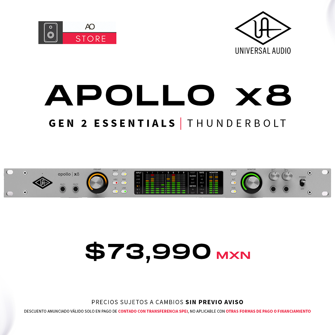 Universal Audio Apollo x8 Gen 2 Essentials+ Edition Thunderbolt Interfaz De Audio 1