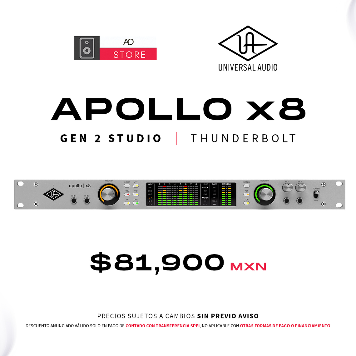 Universal Audio Apollo x8 Gen 2 Studio+ Edition Thunderbolt Interfaz de Audio 1