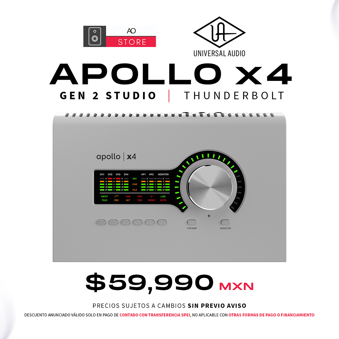 Universal Audio Apollo x4 Gen 2 Studio+ Edition Thunderbolt Interfaz de Audio 1