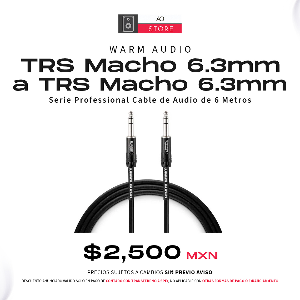 Warm Audio TRS Macho 6.3mm a TRS Macho 6.3mm Serie Professional Cable de Audio de 6 Metros 1