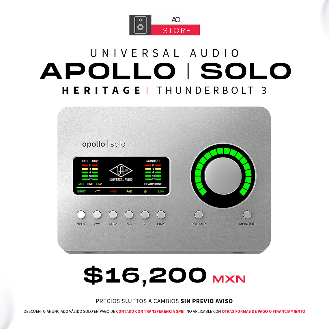 Universal Audio Apollo Solo Heritage Thunderbolt 3 Interfaz de Audio 1