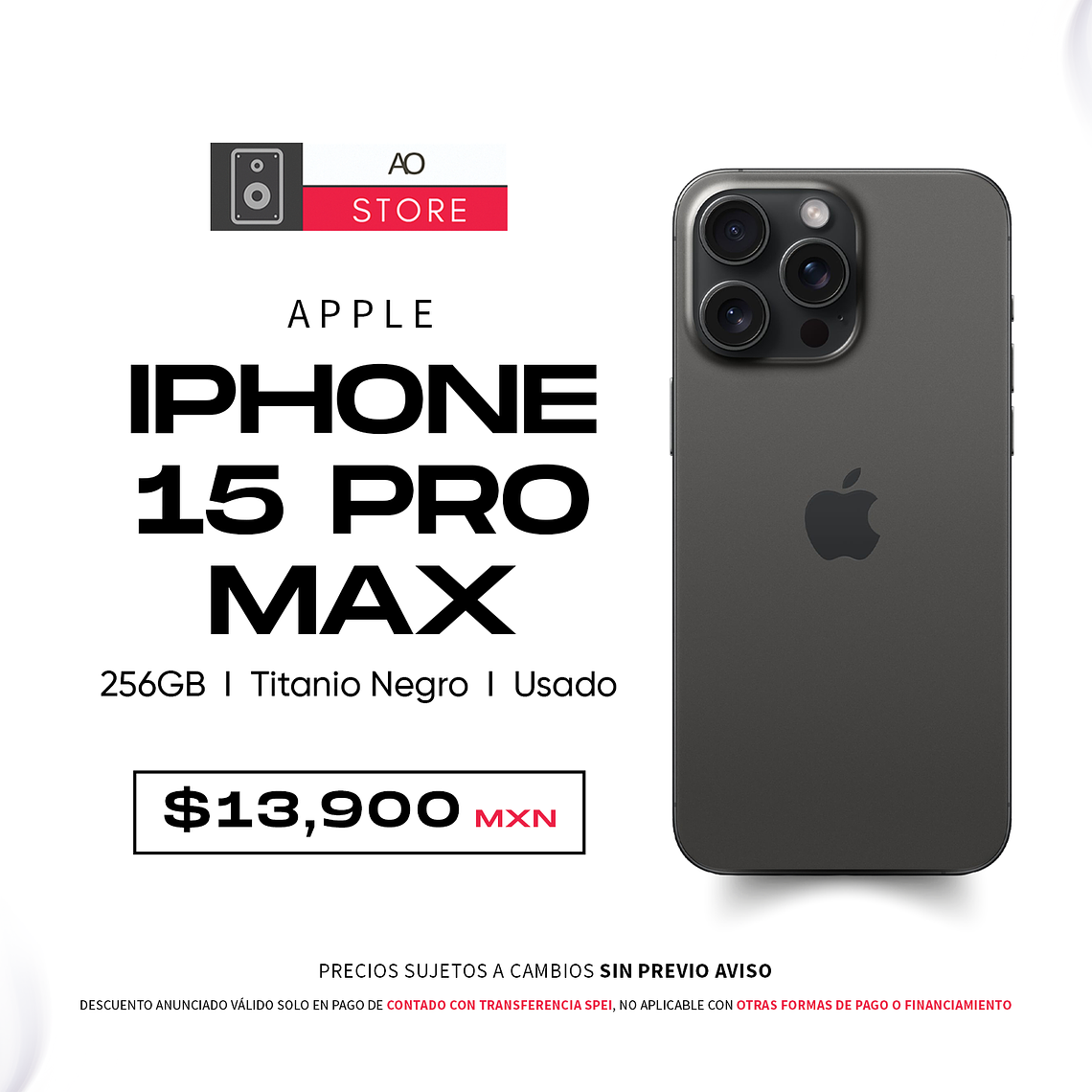Apple iPhone 15 Pro Max 256gb Color Titanio Negro Equipo Usado 1