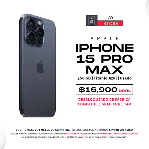 Apple iPhone 15 Pro Max 256gb Color Titanio Azul Equipo Usado