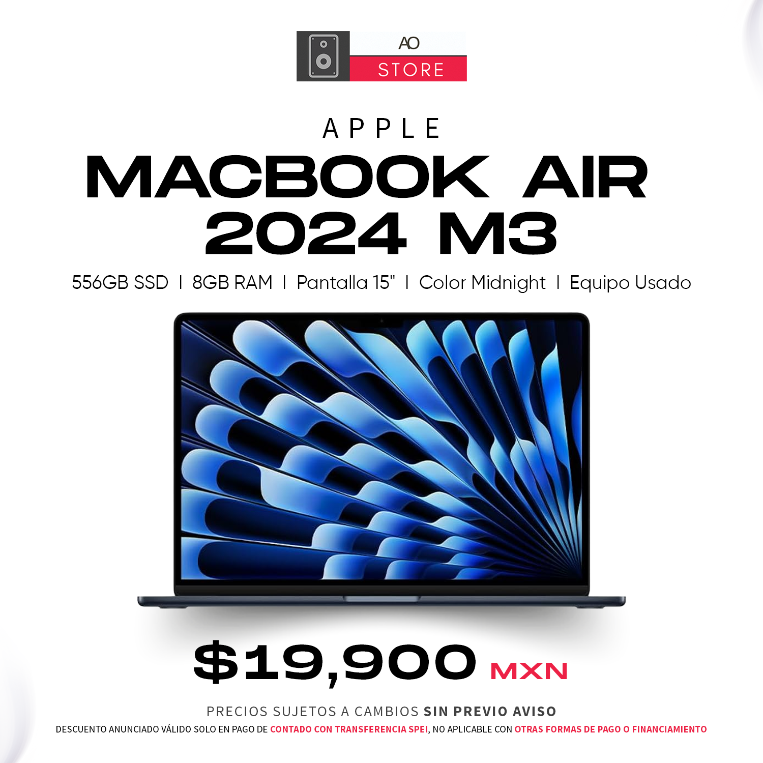 Apple MacBook Air 2024 M3 256GB SSD, 8GB RAM, Pantalla 15 C