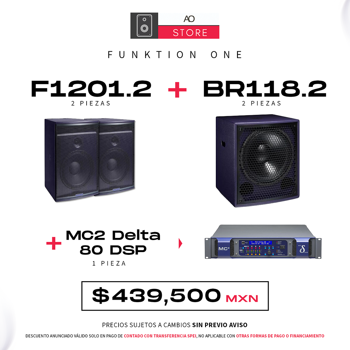 Funktion One F1201.2 Bocina (2 Piezas) + BR118.2 Subwoofer (2 Piezas) + MC2 Delta 80 DSP Amplificador (1 Pieza) Sistema de Audio 1