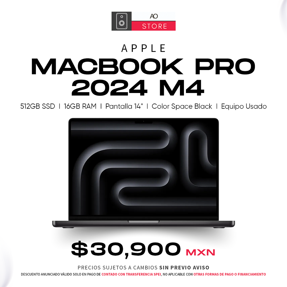 Apple MacBook Pro 2024 M4 512GB SSD, 16GB RAM, Pantalla 14