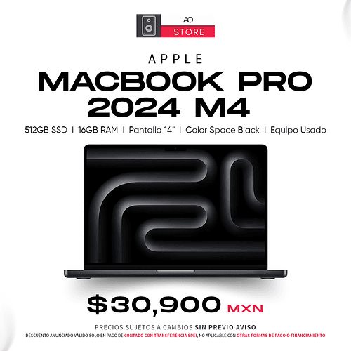 Apple MacBook Pro 2024 M4 512GB SSD, 16GB RAM, Pantalla 14
