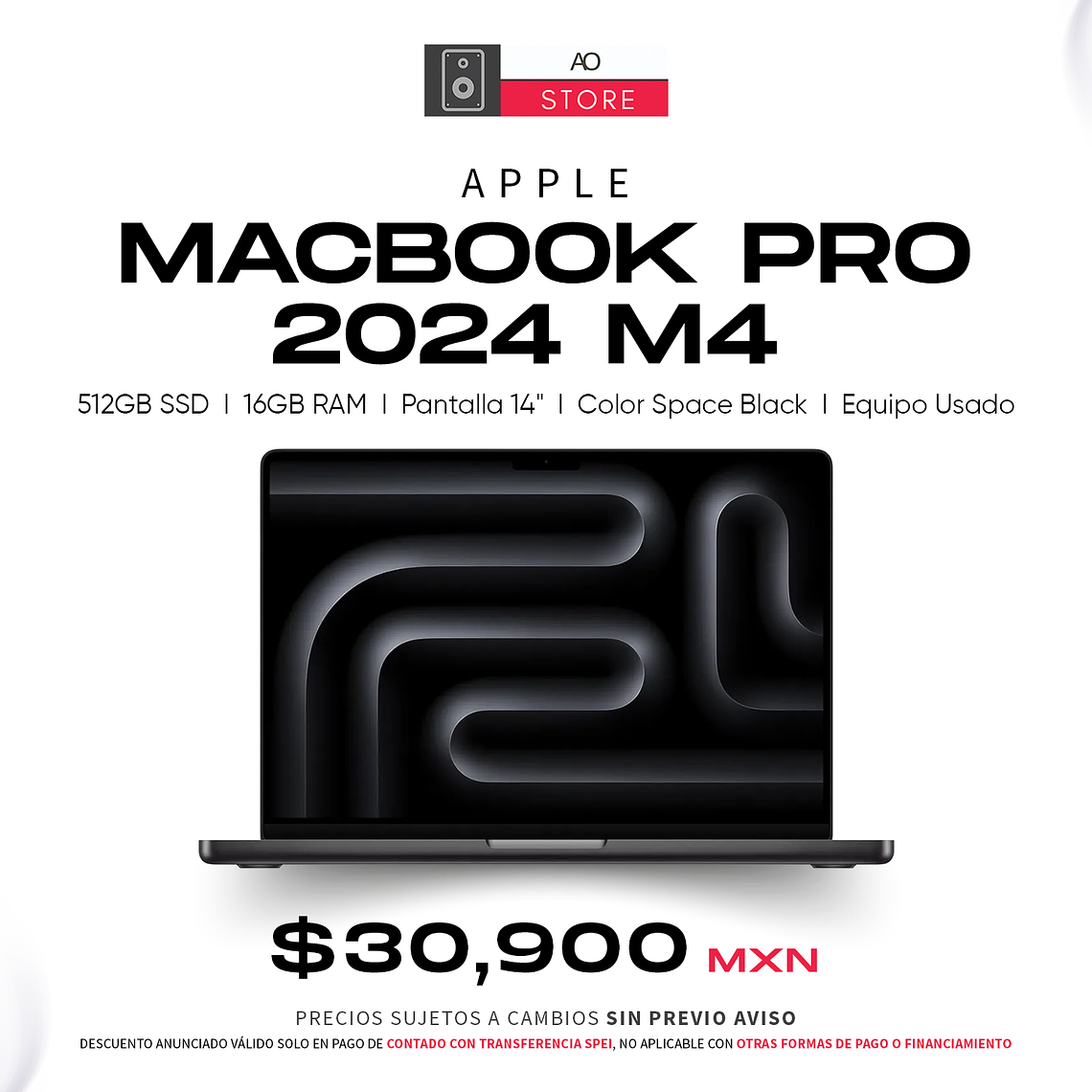 Apple MacBook Pro 2024 M4 512GB SSD, 16GB RAM, Pantalla 14