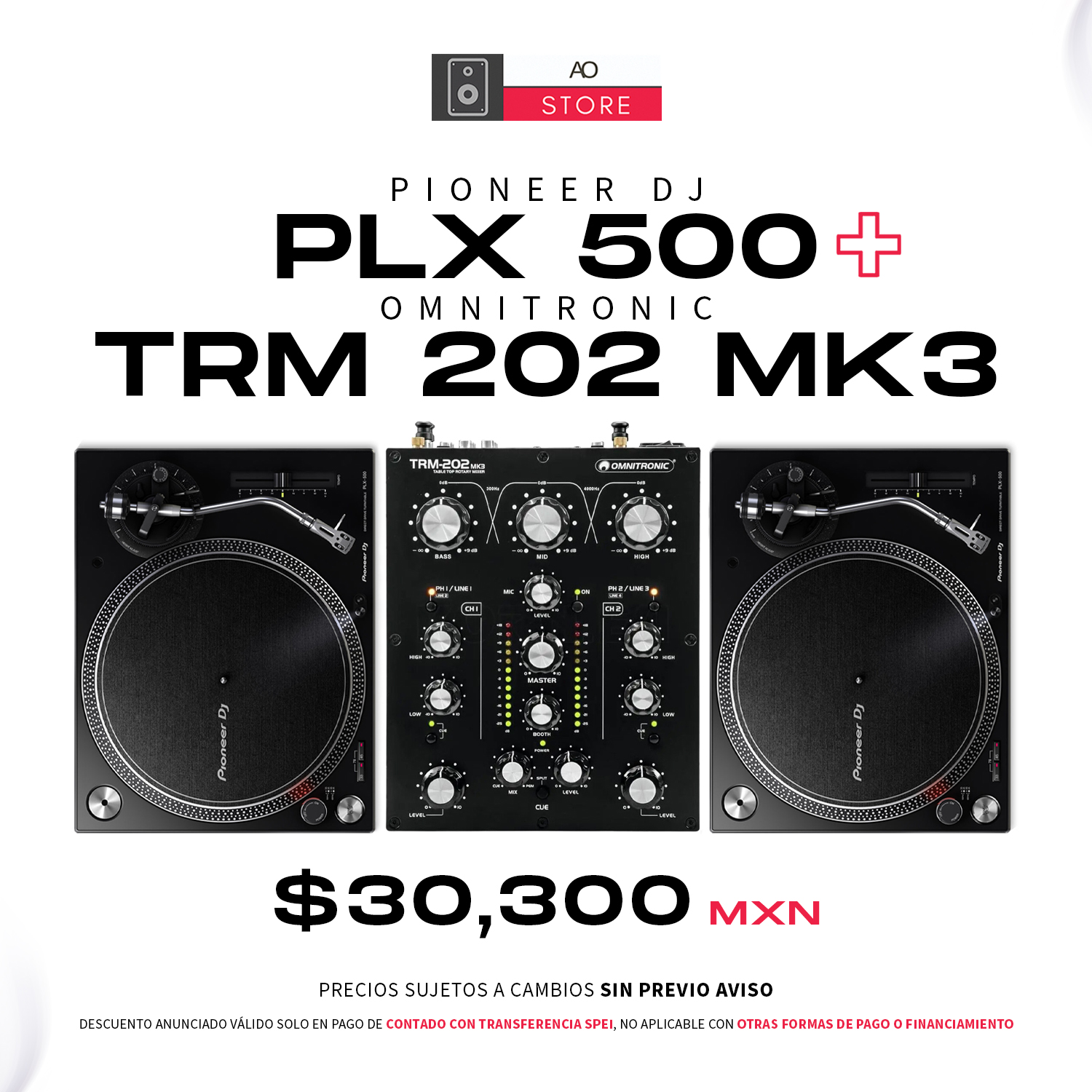 Pioneer PLX 500 Tornamesa Para Dj (2 Piezas) + Omnitronic TR