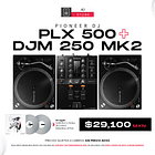 Pioneer DJ PLX 500 Tornamesa para DJ (2 Piezas) + DJM 250 Mk2 Mezcladora para DJ + De Regalo Pioneer DJ RB VD2 Vinilos de Control Cabina Completa 1