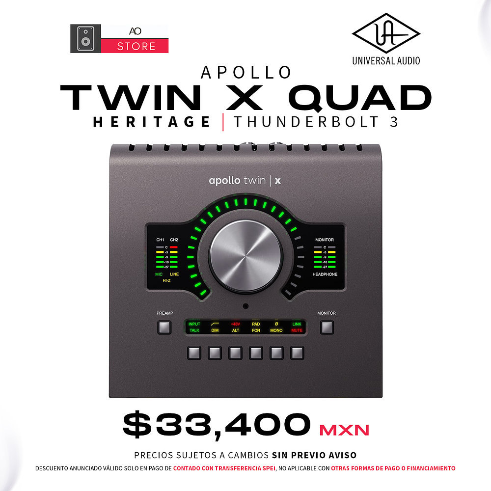 Universal Audio Apollo Twin X Quad Heritage Thunderbolt 3 Interfaz de Audio 1