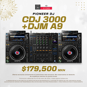 Pioneer DJ CDJ 3000 (2 Piezas) + Pioneer DJ DJM A9 Cabina Completa