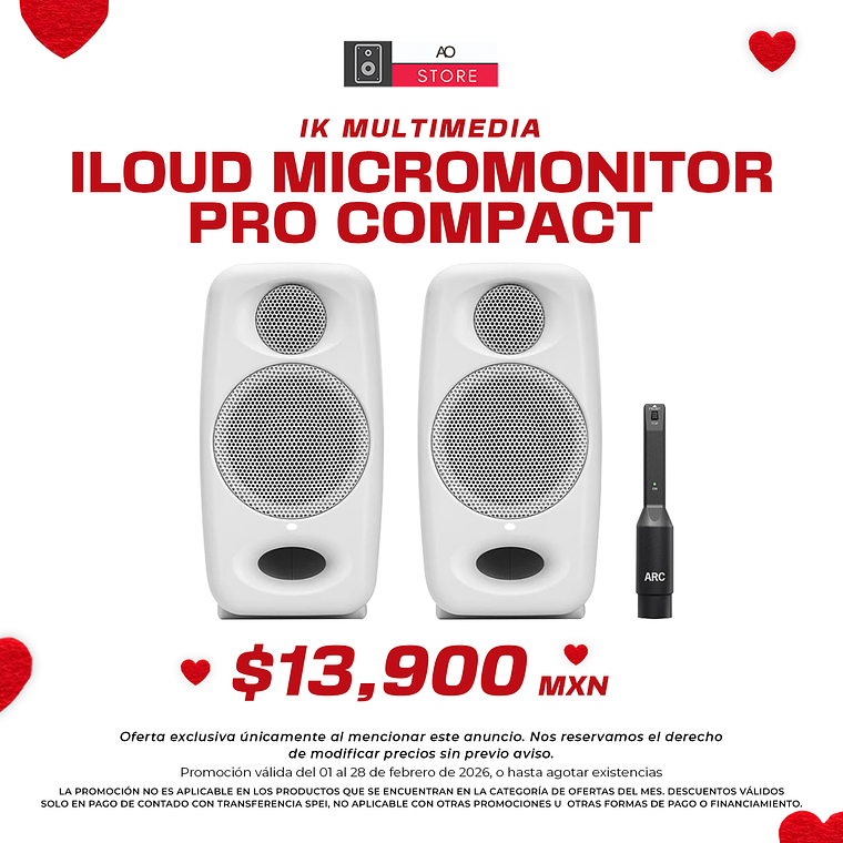 IK Multimedia iLoud Micro Monitor Pro Compact White Monitores de Estudio (2 Piezas) con Micrófono ARC de Calibración 1