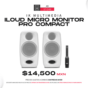 IK Multimedia iLoud Micro Monitor Pro Compact White Monitores de Estudio (2 Piezas) con Micrófono ARC de Calibración