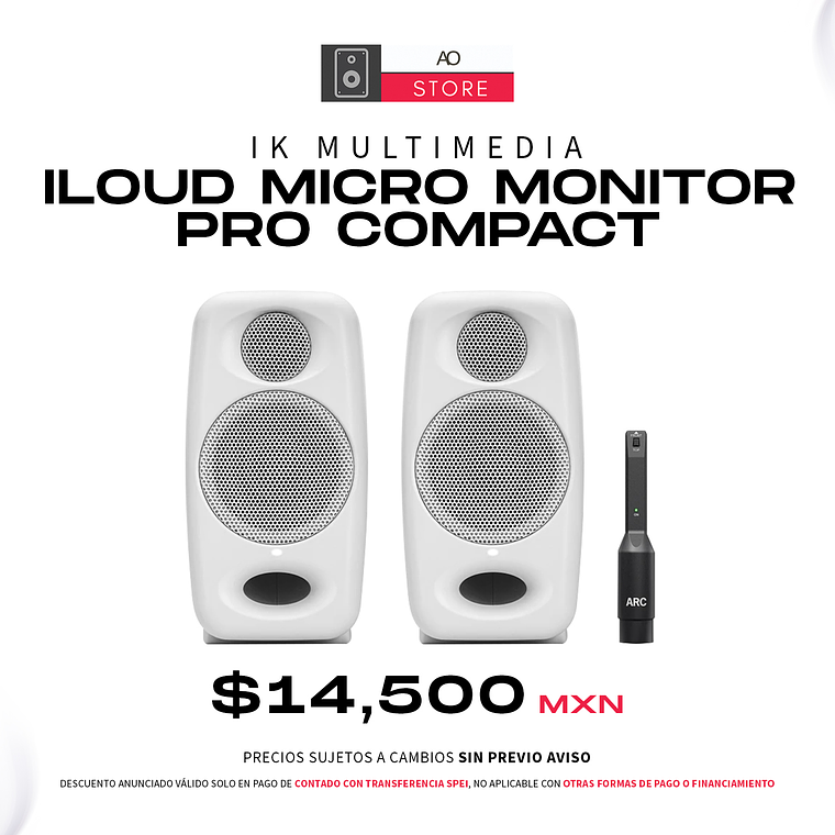 IK Multimedia iLoud Micro Monitor Pro Compact White Monitores de Estudio (2 Piezas) con Micrófono ARC de Calibración 1