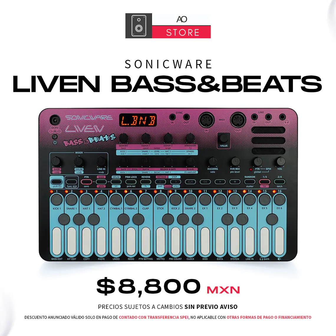 Sonicware Liven Bass&Beats Sintetizador Wavetable Bass y Caja de Ritmos 1