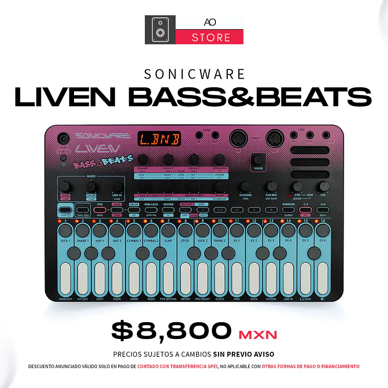 Sonicware Liven Bass&Beats Sintetizador Wavetable Bass y Caja de Ritmos 1