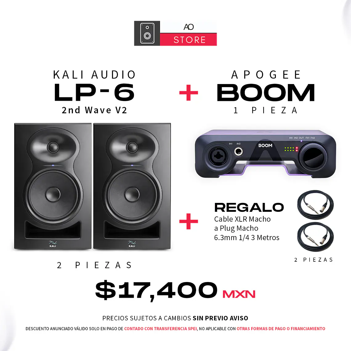Kali Audio LP 6 Second Wave V2 Monitores de Estudio (2 Piezas) + Apogee Boom Interfaz de Audio + De Regalo Cable XLR Macho a TRS Macho 6.3 mm 3 Metros (2 Piezas) 2