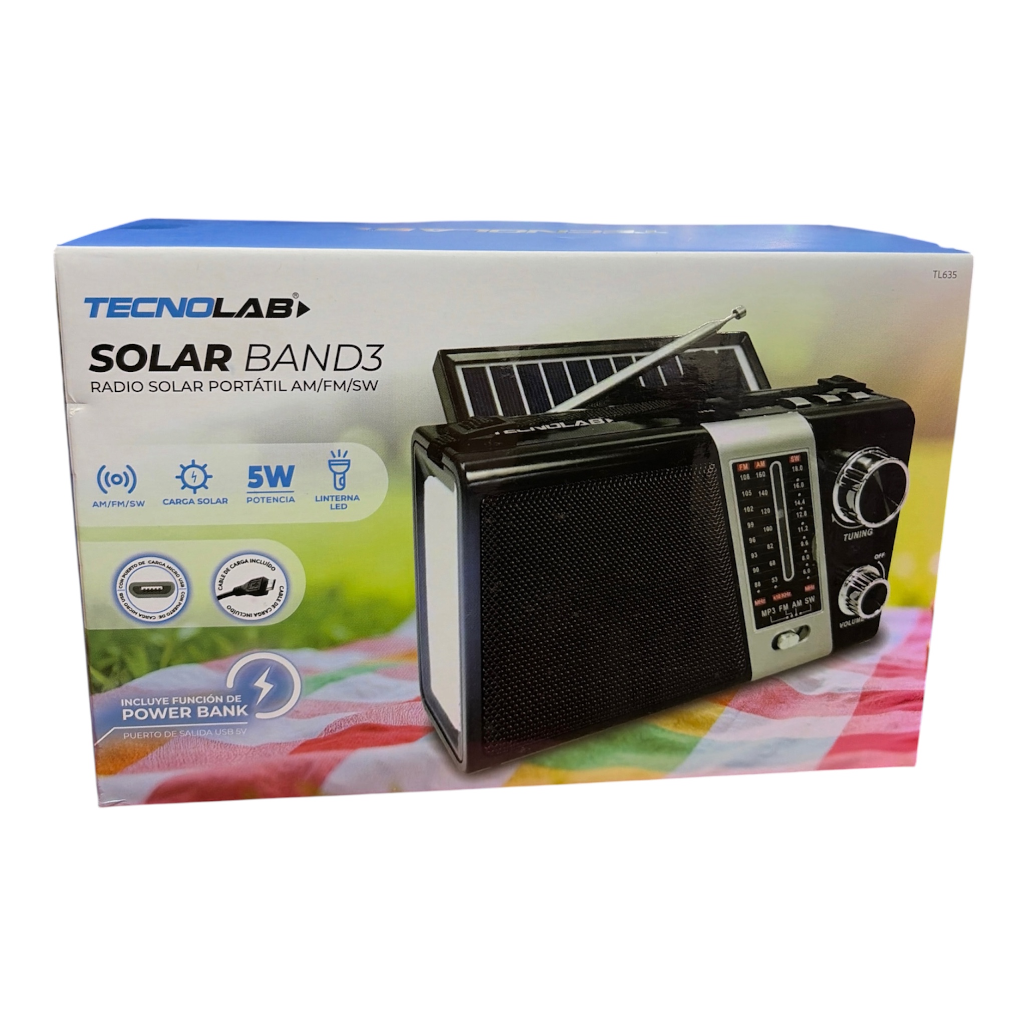 Radio Solar Portátil Tecnolab Solar Band 3 AM/FM/SW 5W