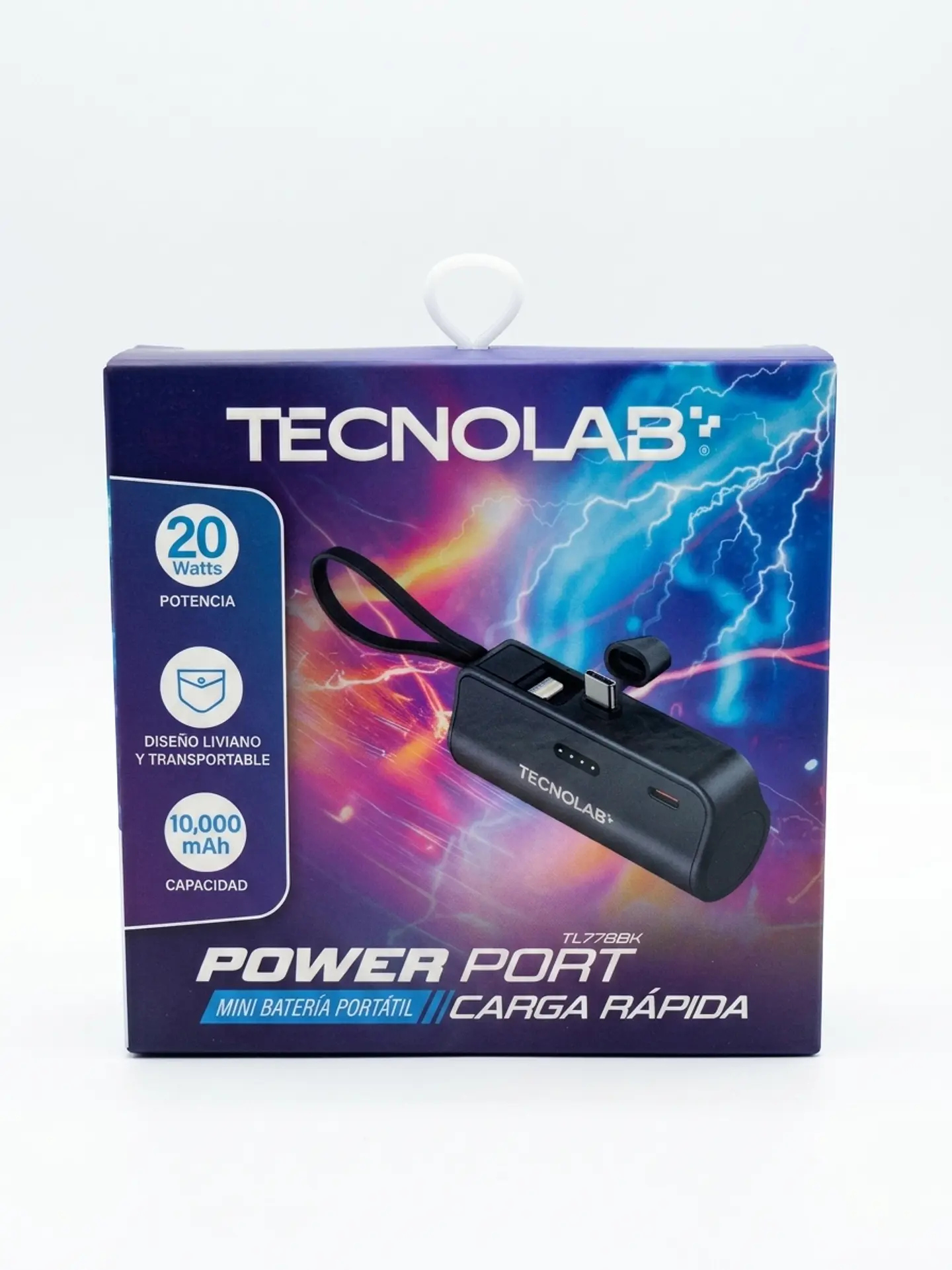 Mini Batería Portátil Tecnolab Power Port 10.000 mAh 20W Carga Rápida con Conector Integrado 1