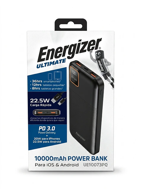 Batería Portátil Energizer Ultimate 10.000 mAh 22.5W Carga Rápida y PD 3.0