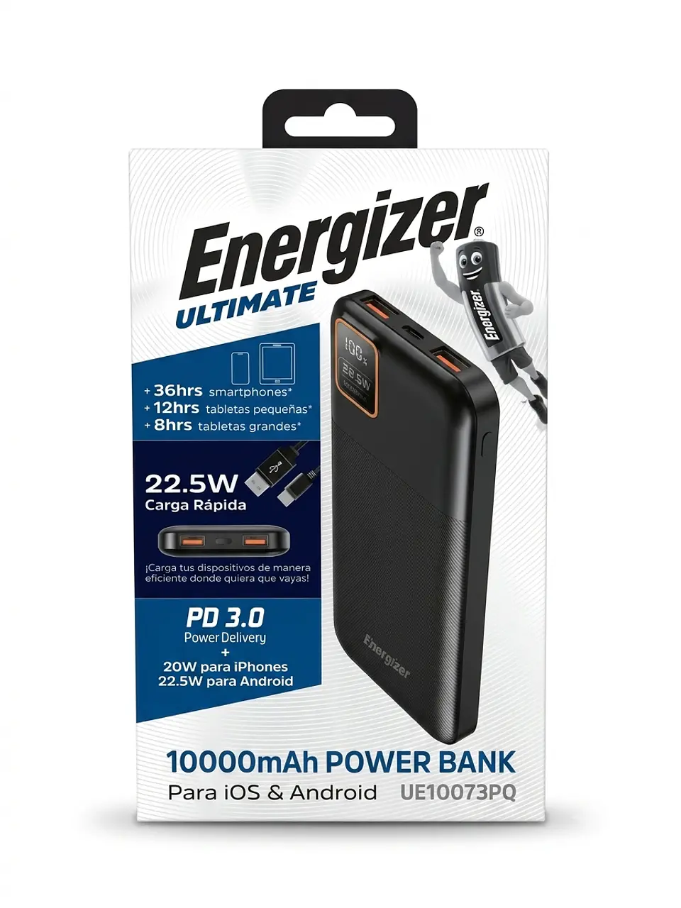 Batería Portátil Energizer Ultimate 10.000 mAh 22.5W Carga Rápida y PD 3.0 1