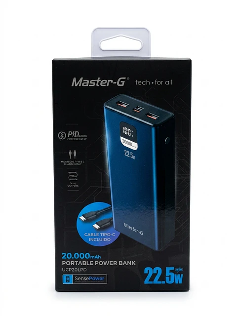 Batería Portátil Master-G 20.000 mAh 22.5W con Pantalla Digital