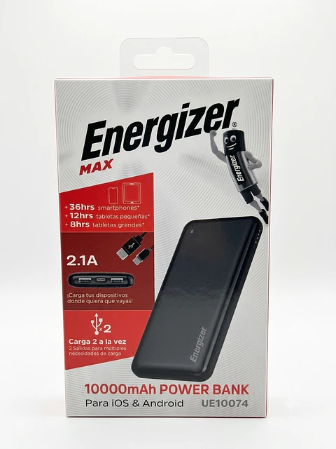 Batería Portátil Energizer Max 10.000 mAh 2.1A con Doble Salida USB