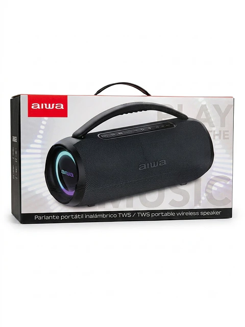Parlante Portátil Inalámbrico Aiwa TWS con Luces LED y Asa de Transporte