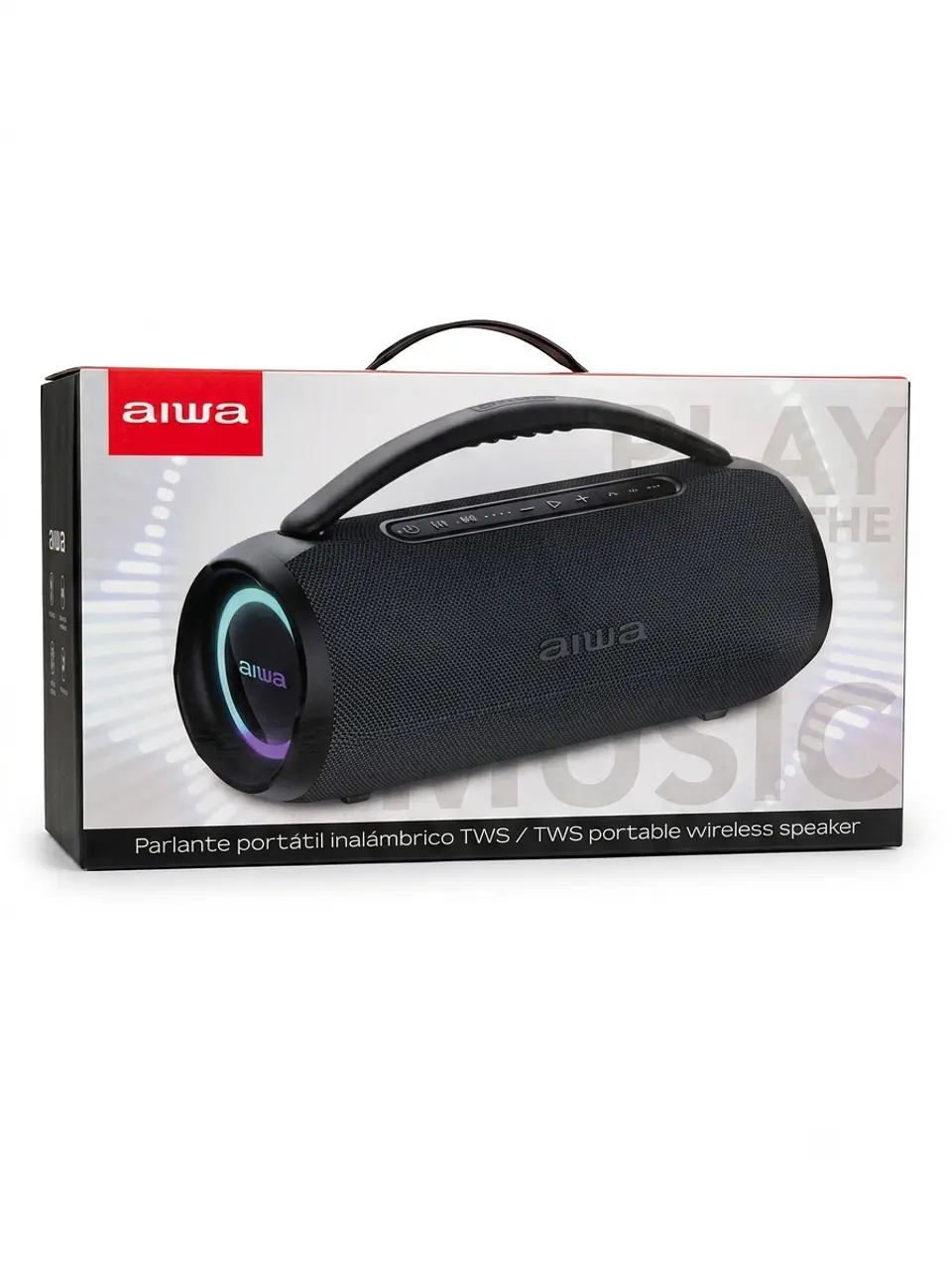 Parlante Portátil Inalámbrico Aiwa TWS con Luces LED y Asa de Transporte 1
