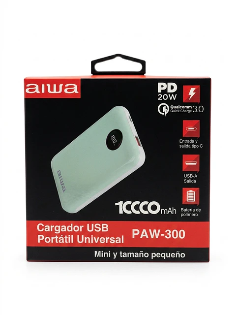 Cargador USB Portátil Aiwa 10.000 mAh PD 20W / QC 3.0 con Pantalla Digital