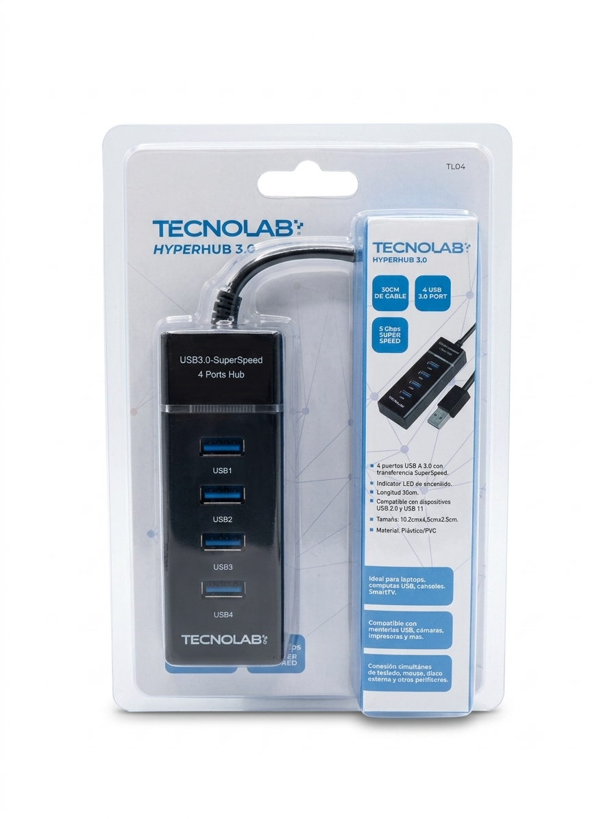 Hub Usb 3.0 Tecnolab 4 Puertos Tl062 Techcenter NEGRO