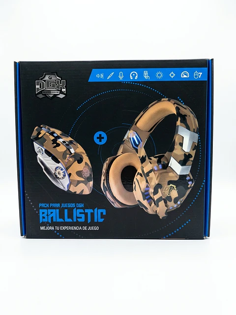 Combo Gamer DGK Ballistic: Audífonos Gamer con Micrófono + Mouse 7 Botones - Camuflado Militar