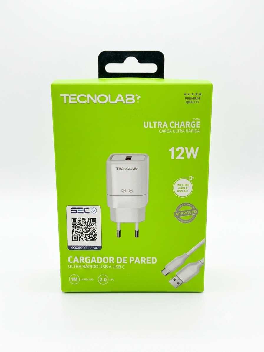 Cargador de Pared Tecnolab 12W con Cable USB-A a USB-C (1m)