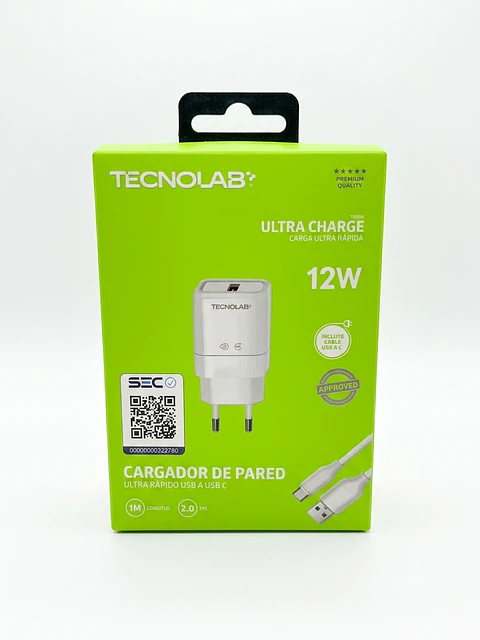 Cargador de Pared Tecnolab 12W con Cable USB-A a USB-C (1m)