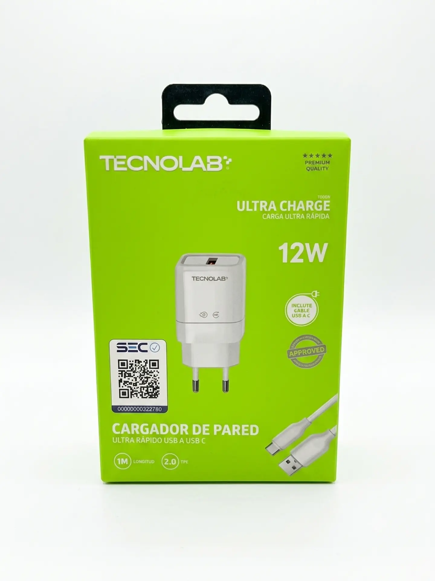 Cargador de Pared Tecnolab 12W con Cable USB-A a USB-C (1m) 1