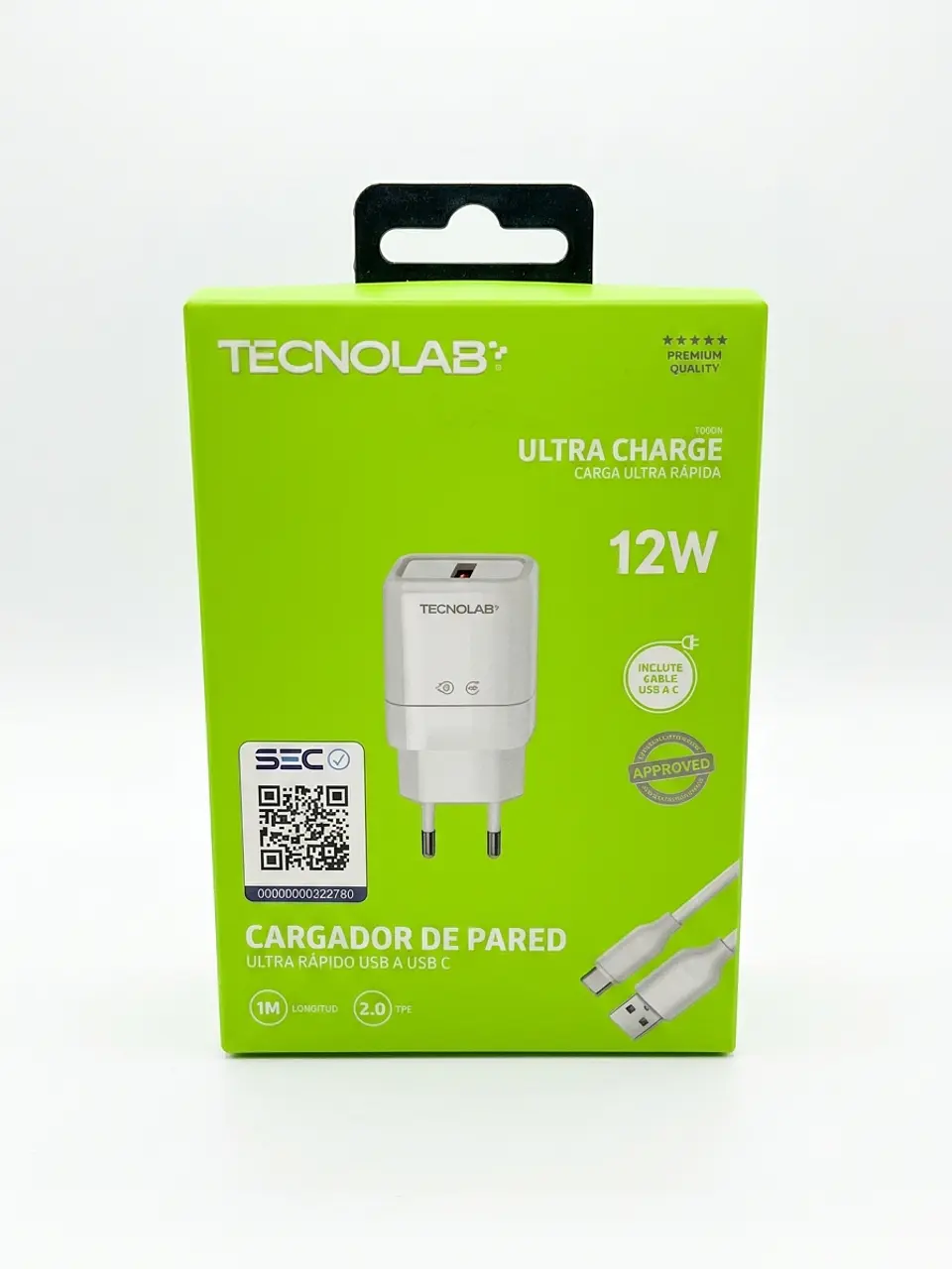 Cargador de Pared Tecnolab 12W con Cable USB-A a USB-C (1m) 1