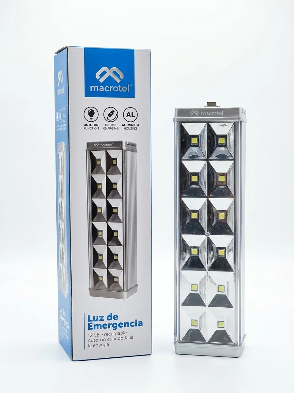 Luz de Emergencia Recargable Macrotel 12 LED (Carcasa de Aluminio) 1