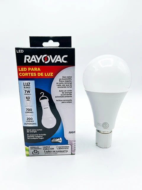 Ampolleta LED Recargable Rayovac 7W Para Cortes de Luz (Luz Blanca)