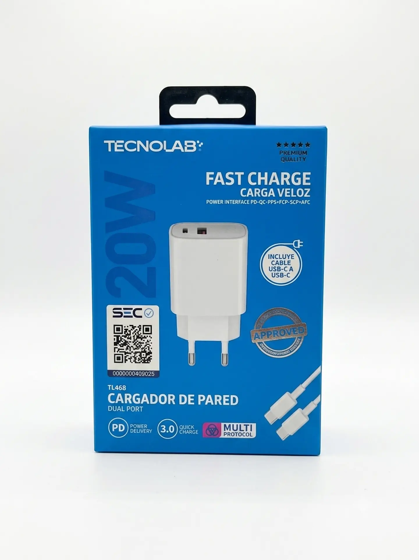 Cargador de Pared Dual Tecnolab 20W con Cable USB-C a USB-C 1
