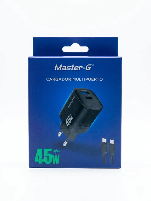 Cargador de Pared Multipuerto Master-G 45W (USB-C + USB-A) con Cable USB-C a USB-C