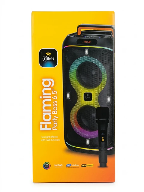 Parlante Bluetooth Inalámbrico Mlab Flaming Party Bass de 6.5" con Luces LED y Micrófono